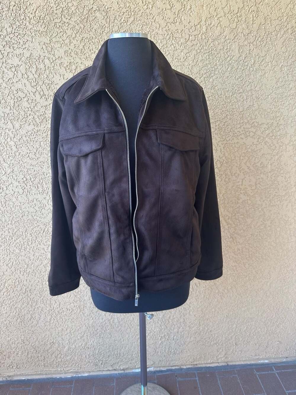 Marc Asher New York Faux Suede Sherpa Lined Full Zip Jacket, Size S